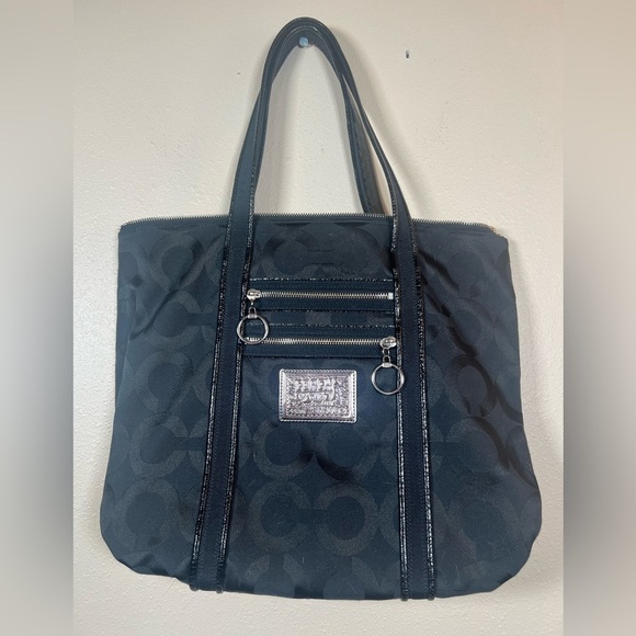 Coach Poppy Op Art Glam Tote Bag Black - Picture 1 of 8
